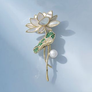 Trâm Cài Áo Hoa Sen Vỏ Sò Đính Ngọc Trai Phụ Kiện Quần Áo Thanh Lịch Quà Tặng Sang Trọng Dành Cho Nữ - 7cm