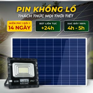 [Tấm Pin Cao Cấp] Đèn năng lượng mặt trời 60W, khung nhôm đúc bền bỉ, mặt kính cường lực hiện đại, dễ lắp đặt giúp chiếu sáng mọi góc khuất. Tối tự động sáng, sáng tự động tắt