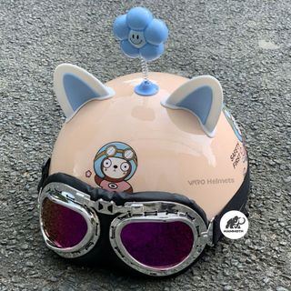 Combo Mũ Bảo Hiểm Nửa Đầu VaroHelmet Kính Phi Công Kèm Tai Mèo & Hoa Dễ Thương Freeize Chính Hãng