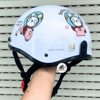 Combo Mũ Bảo Hiểm Nửa Đầu VaroHelmet Kính Phi Công Kèm Tai Mèo & Hoa Dễ Thương Freeize Chính Hãng