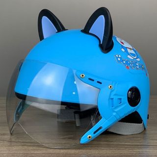 Mũ Bảo Hiểm Trẻ Em Kính Càng VaroHelmet Doremon Xanh Dương Cho Bé từ 5-10 Tuổi Lồng Ép Nhiệt Cao Cấp