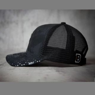 Mũ Lưỡi Trai B Hoa Brand in Đen Chất Da Lộn