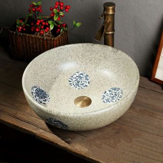 Chậu lavabo để bàn nghệ thuật làm bằng gốm sứ với màu xám trắng có hoa văn xinh đẹp mã N504 giá sỉ