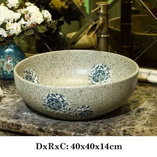 Chậu lavabo để bàn nghệ thuật làm bằng gốm sứ với màu xám trắng có hoa văn xinh đẹp mã N504