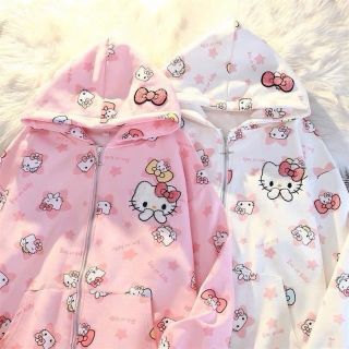 Áo khoác hoodie zip in HELLO KTTY chất nit bông dày mịn freesize dưới 70kg giá sỉ - giá bán buôn