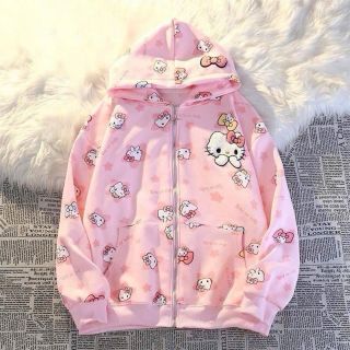 Áo khoác hoodie zip in HELLO KTTY chất nit bông dày mịn freesize dưới 70kg giá sỉ - giá bán buôn