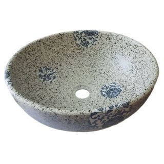 Chậu lavabo để bàn nghệ thuật làm bằng gốm sứ với màu xám trắng có hoa văn xinh đẹp mã N504