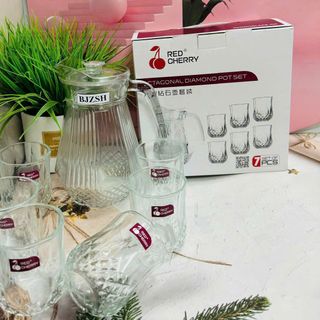 Bộ bình 6 cốc thủy tinh uống nước Deli Glassware cao cấp. giá sỉ