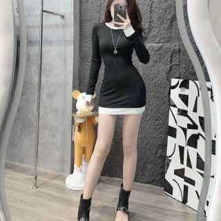 Đầm body phối viền trắng đen