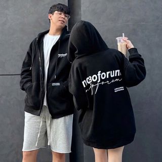 Áo khoác form rộng tay phồng in phản quang nq3oforum chất thun nỉ mềm mịn mát ,nón rộng