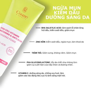 Sữa Rửa Mặt Cosme Whitening & Anti Acne Sạch Sâu Ngừa Mụn 120ml
