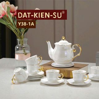 Bộ ấm chén DAT-KIEN-SU cao cấp men vân đá kèm đĩa sứ giá sỉ