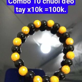 Chuỗi đeo tay phong thủy đen mixx cam vàng