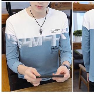 áo trắng tay dài phối xanh in chữ loang - giá sỉ cạnh tranh