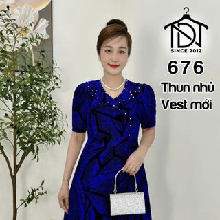 Đầm trung niên dự tiệc sang trọng vải kim tuyến nhũ kim sa đính đá tặng mẹ co giãn tốt bigsize 80kg M676