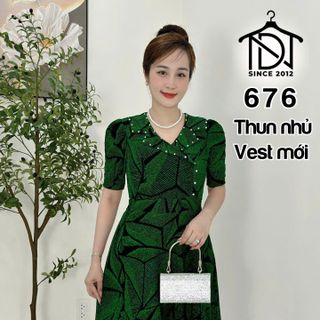 Đầm trung niên dự tiệc sang trọng vải kim tuyến nhũ kim sa đính đá tặng mẹ co giãn tốt bigsize 80kg M676