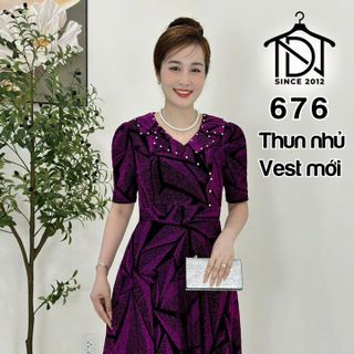 Đầm trung niên dự tiệc sang trọng vải kim tuyến nhũ kim sa đính đá tặng mẹ co giãn tốt bigsize 80kg M676