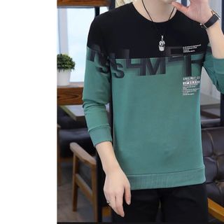 áo tay dài nam đen phối xanh in chữ loang - giá sỉ cạnh tranh