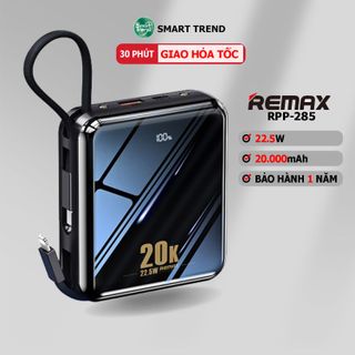 Pin sạc dự phòng 20000mAh REMAX RPP-51 - Pin Dự Phòng Sạc nhanh 22.5W, Sạc Pin kèm 2 cáp Type-C & Lightning, đèn pin giá sỉ