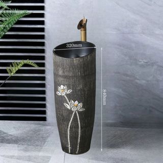 Lavabo sân vườn kiểu trụ đứng họa tiết hoa sen model TD01T giá sỉ