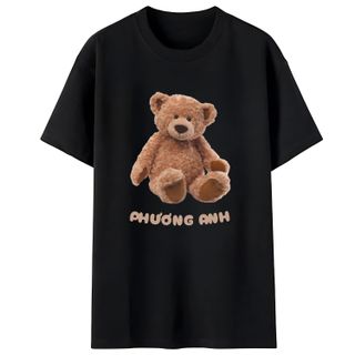Áo thun đen nam nữ in gấu kèm tên. In theo yêu cầu
