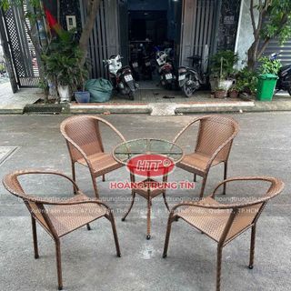 Bộ ghế cafe nhựa giả mây ghế nhật giả gổ