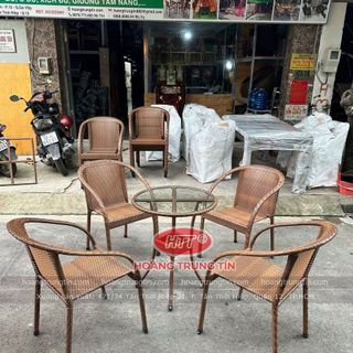 Bộ ghế cafe nhựa giả mây ghế nhật giả gổ