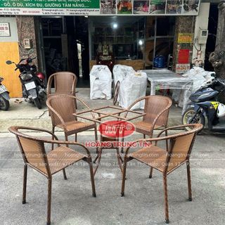 Bộ ghế cafe nhựa giả mây ghế nhật giả gổ