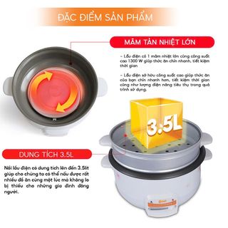 NỒI LẨU ĐIỆN CM7732-3.5L-KÈM XỬNG HẤP