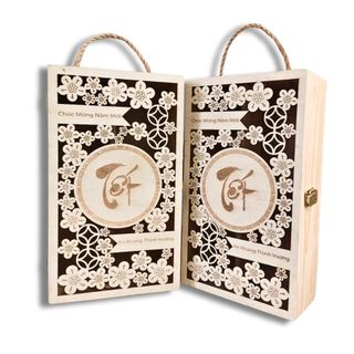 Hộp gỗ quà tết hoa mai độc đáo - hộp gỗ thông - 21x36x10cm