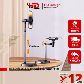 Giá đỡ điện thoại để bàn T10 - Hỗ trợ quay 360° - Hợp kim nhôm chắc chắn - Chiều cao 30-45cm