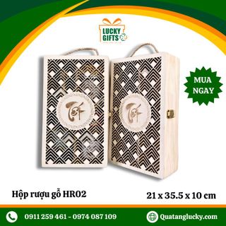 Hộp gỗ quà tết họa tiết độc đáo - hộp gỗ thông - 21x36x10cm