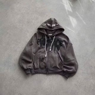 Áo khoác hoodie zip in chữ nổi PREFACE dây kéo 2 đầu