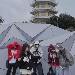 Áo khoác hoodie zip in chữ nổi PREFACE dây kéo 2 đầu