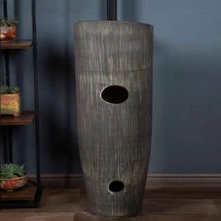 Lavabo sân vườn kiểu trụ đứng họa tiết hoa sen model TD01T