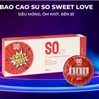 Bao cao su SO SWEET LOVE size 52mm siêu mỏng, hương dâu 12 cái/ hộp giá sỉ