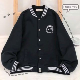 Áo Khoác Nỉ Bomber Cardigan Form Rộng Thêu Mặt Cười Chất Nỉ Bông Dày Dặn