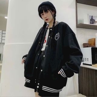 Áo Khoác Nỉ Bomber Cardigan Form Rộng Thêu Mặt Cười Chất Nỉ Bông Dày Dặn