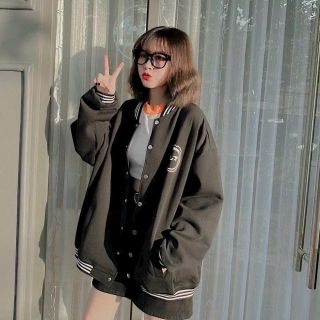 Áo Khoác Nỉ Bomber Cardigan Form Rộng Thêu Mặt Cười Chất Nỉ Bông Dày Dặn