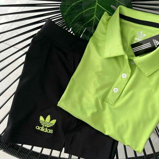 Bộ cổ trụ nữ + quần đùi thun 1lớp logo thêu mới Phom chất chuẩn đẹp Size m.l.xl.xxl Ri 2222 Tách nửa ri được