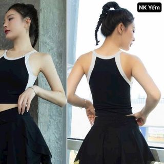 Crop yếm phối 3 màu size SML Chất thun lạnh mềm mịn, crop có sẵn mút