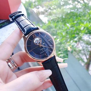 ĐỒNG HỒ NAM CƠ SIÊU CẤP TISỌT DÂY DA KÍNH SAPHIRE LỘ MÁY MẶT ĐEN VIỀN ĐỒNG 4