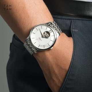 ĐỒNG HỒ NAM CƠ SIÊU CẤP TISỌT DÂY THÉP KÍNH SAPHIRE LỘ MÁY MÀU BẠC 3