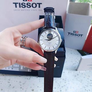 ĐỒNG HỒ NAM CƠ SIÊU CẤP TISỌT DÂY DA KÍNH SAPHIRE LỘ MÁY MẶT TRẮNG VIỀN BẠC 4