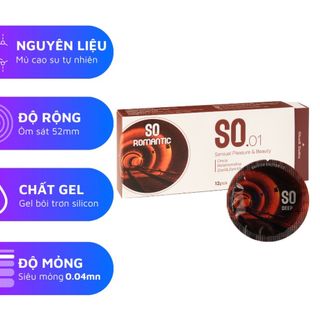 Bao cao su SO ROMANTIC size 52mm siêu mỏng, hương chocolate 12 cái/ hộp