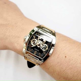 ĐỒNG HỒ NAM CAO CẤP GUE S MẶT CHỮ NHẬT CHONOGRAP DÂY CAO SU BỌC DA 3