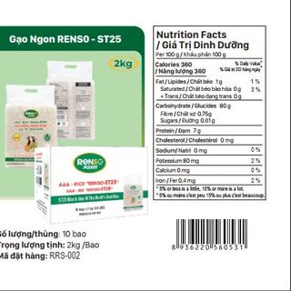 GẠO NGON "RENSO-ST25" - 2KG/BAO - 10 BAO/THÙNG