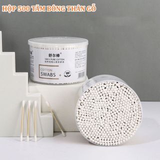 HỘP 500 TĂM BÔNG TIỆT TRÙNG THÂN GỖ giá sỉ