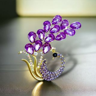 Ghim cài áo hình chim công pha lê tím thời trang dành cho nam nữ- 6cm