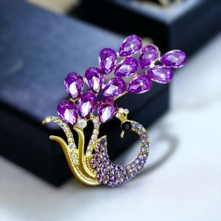 Ghim cài áo hình chim công pha lê tím thời trang dành cho nam nữ- 6cm